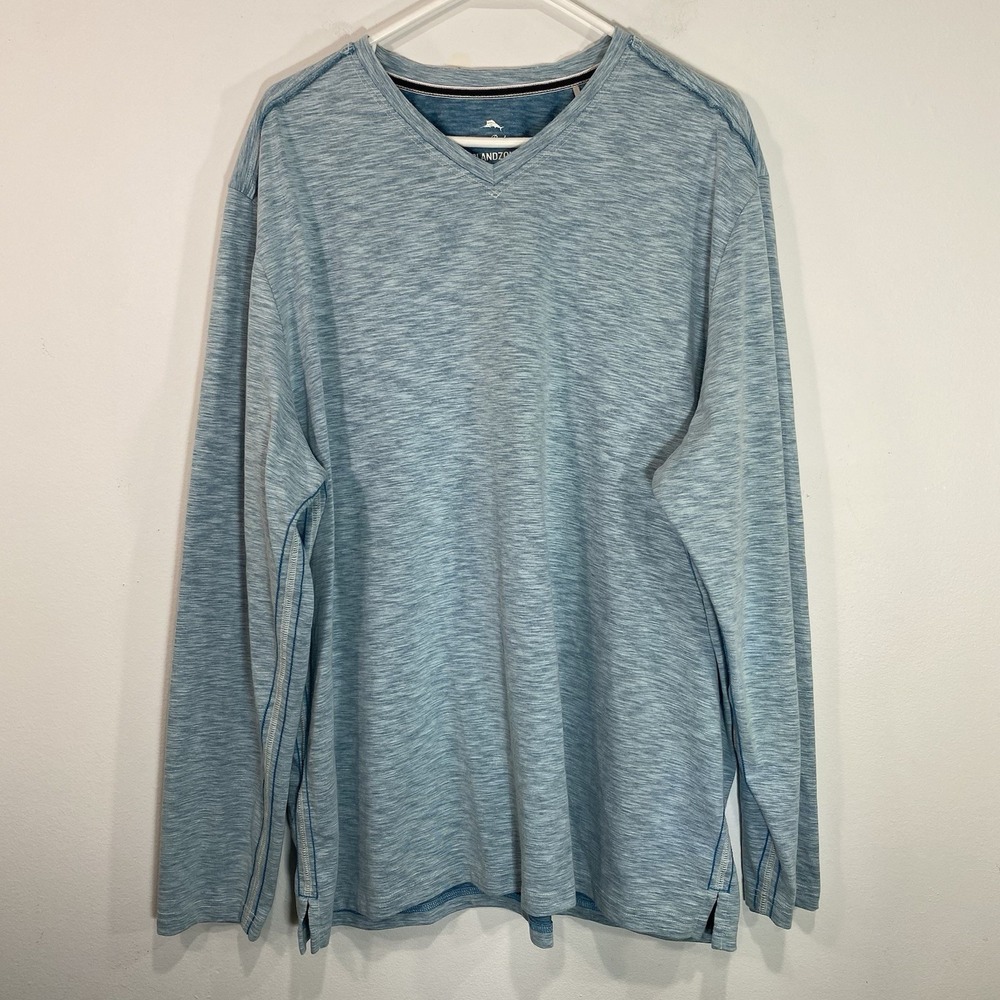Tommy Bahama Sweater Mens‎ 2XL XXL Teal Blue Island Zone V Neck Shirt UPF 30